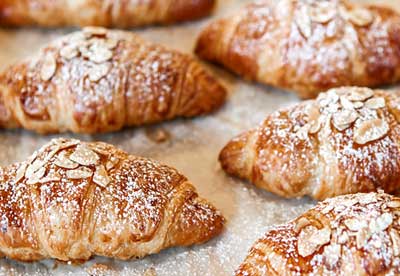 Fresh croissants on tray